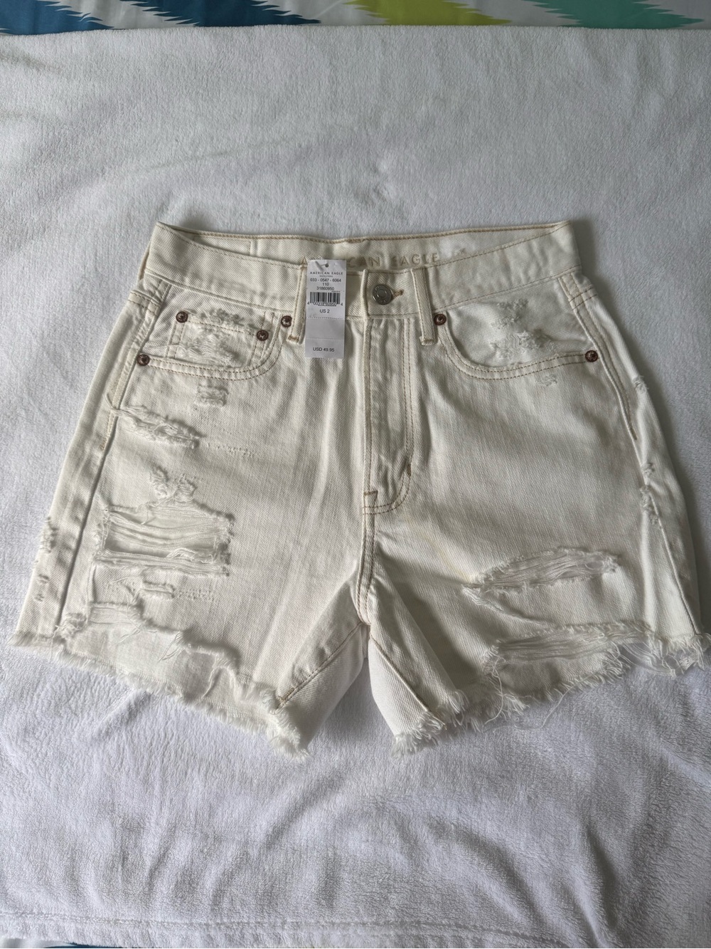 American Eagle Outfitters Cream Distressed Denim Shorts